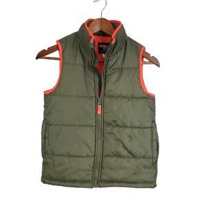 OshKosh Bgosh Girls Vest‎ 8 Olive Green Full Zip Side Pockets Lined Puffer Coat